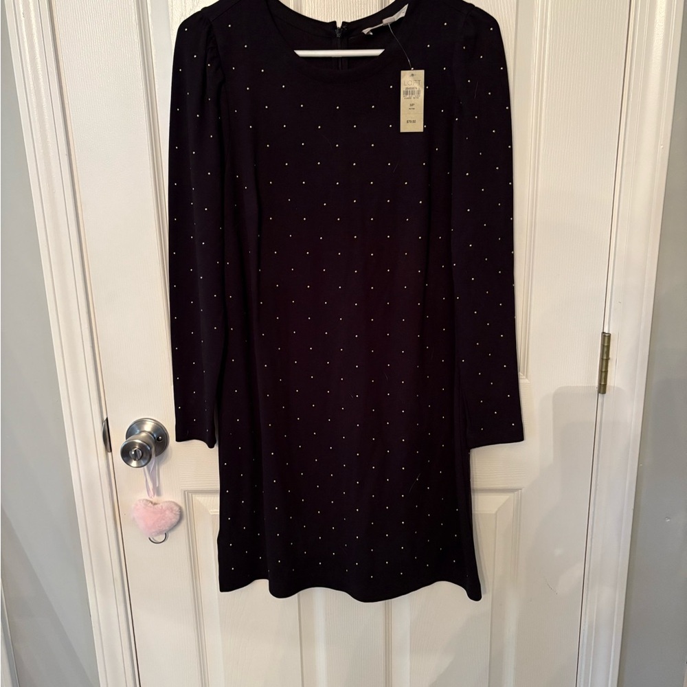 LOFT Black Long Sleeve Beaded Dress